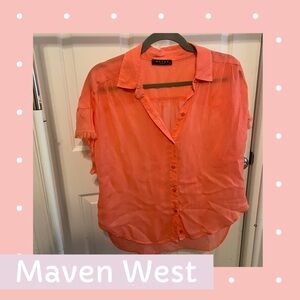 Maven West Women's Vibrant Orange Button Down Shirt